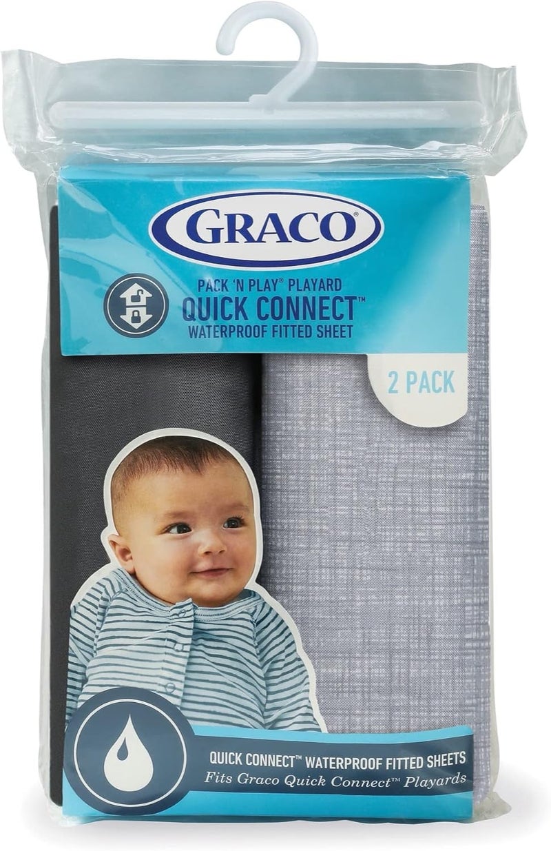 Graco Pack 'n Play Quick Connect Waterproof Sheets, 2 Pack - Woven and Grey - Image 2
