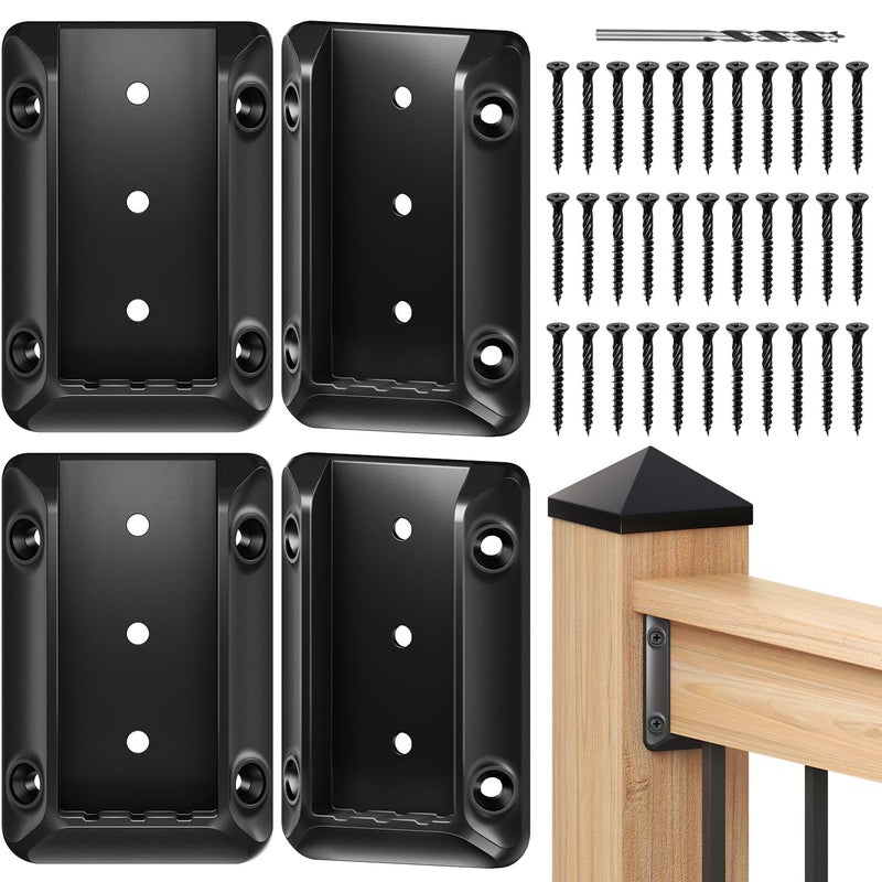 Toscoco 4 Pcs Deck Railing Bracket Connectors For 2     4 (1.5""    3.5   ) Deck Railing Wood Post, Railing Bracket For Wood Stair Fence Railings Handrail With Coated Screws And A Drill Bit, Fence Brackets - Image 1