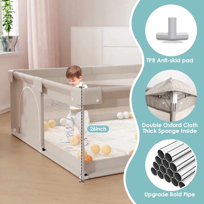 ZEEBABA Baby Playpen with Mat, 59x59 in Playpen for Babies and Toddlers, Play Pen for Kids, Play Yard for Infants with Gate - Image 3