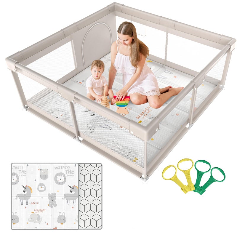 ZEEBABA Baby Playpen with Mat, 59x59 in Playpen for Babies and Toddlers, Play Pen for Kids, Play Yard for Infants with Gate - Image 1