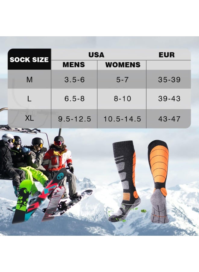 KOWVOWZ 2 Pairs Winter Merino Wool Ski Socks Thermal Knee High Snowboard Sport Socks for Men Women Snow Snowboard Hunting Hiking, Large. - Image 4