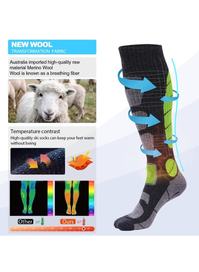 KOWVOWZ 2 Pairs Winter Merino Wool Ski Socks Thermal Knee High Snowboard Sport Socks for Men Women Snow Snowboard Hunting Hiking, Large. - Image 2