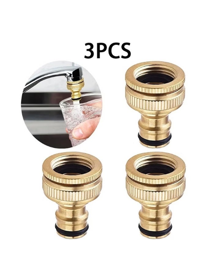 YJ 3 Pieces 1/2 Inch & 3/4 Inch 2-in-1 Garden Hose Quick Connector Brass Quick Hose End Connector Garden Hose Nozzle Connect Kit for Kitchen Garden Outdoor Hose Pipe Tool - Image 1