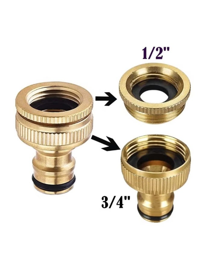 YJ 3 Pieces 1/2 Inch & 3/4 Inch 2-in-1 Garden Hose Quick Connector Brass Quick Hose End Connector Garden Hose Nozzle Connect Kit for Kitchen Garden Outdoor Hose Pipe Tool - Image 3