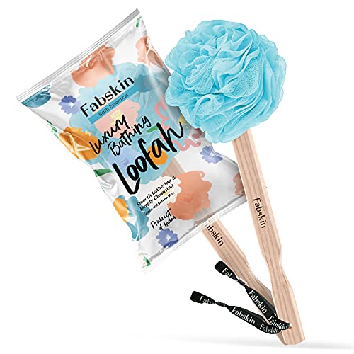 Fabskin Bath Brush Loofah With Wooden Handle | Blue | For Men and Women | Back Bath Scrubber | Loofah For Back Bathing | Made In India - Image 1