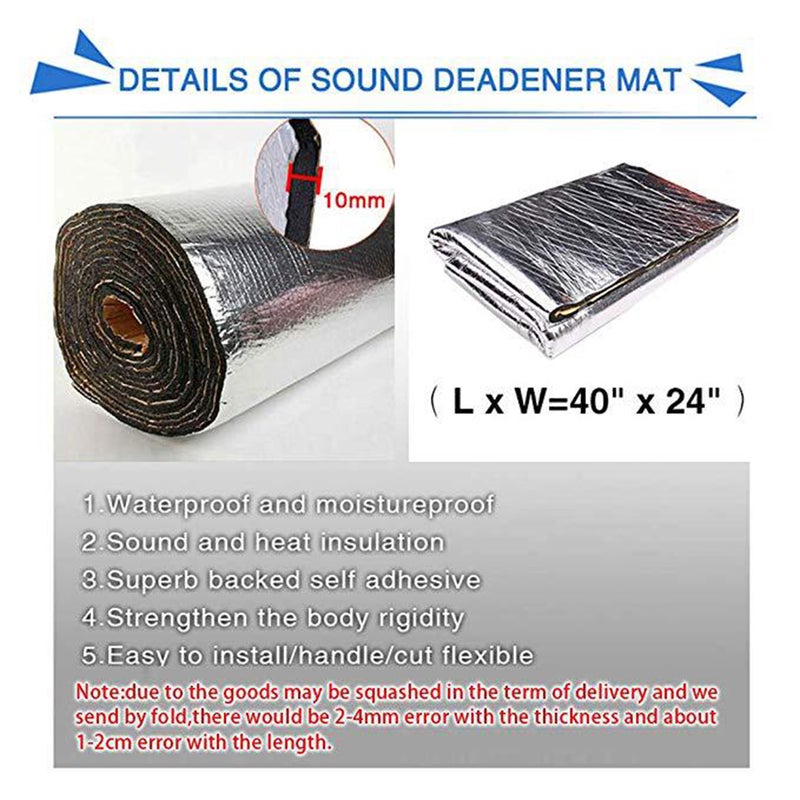 10mm Thickness Car Soundproof Cotton Aluminum Foil Sound Absorbing Heat Insulation Pad for Engine Hood Car Door Trunk - 40x40inch - Image 5