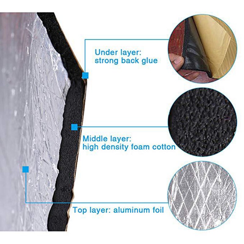 10mm Thickness Car Soundproof Cotton Aluminum Foil Sound Absorbing Heat Insulation Pad for Engine Hood Car Door Trunk - 40x40inch - Image 2