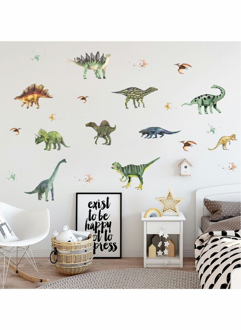 كابتن تيك Dinosaurs Wall Stickers, Colourful Forest Dinosaur Decals Kids Baby Wall Stickers Decals Peel and Stick Removable for Nursery Bedroom Living Room Art Murals Decorations - Image 1