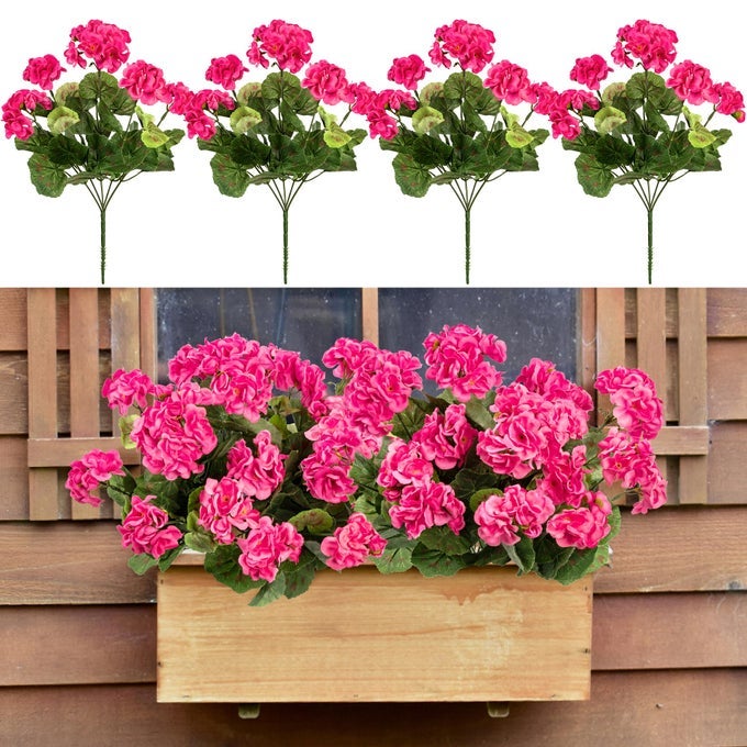 4PCS HOME DECOR FAKE PLANTS ARTIFICIAL FLOWERS ARTIFICIAL GERANIUMS OUTDOOR FAKE FLOWERS ARTIFICIAL FLOWERS FAKE SILK BOUQUET FALL DECOR FOR INTERIOR PORCH GARDEN DECORATION 144ROSE RED