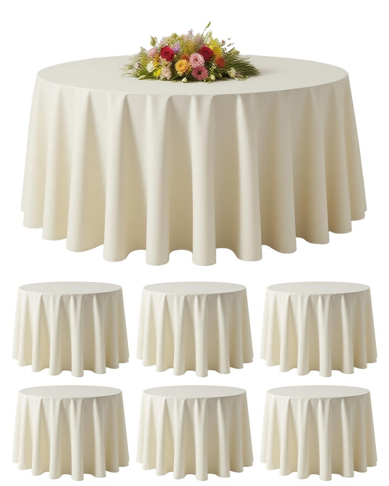 BESTVIP 6 Pack Ivory Round Decorative Tablecloths 90" - Polyester Fabric Washable Table Cloth Cover for Wedding Reception Banquet Birthday Party Buffet Restaurant - Image 1