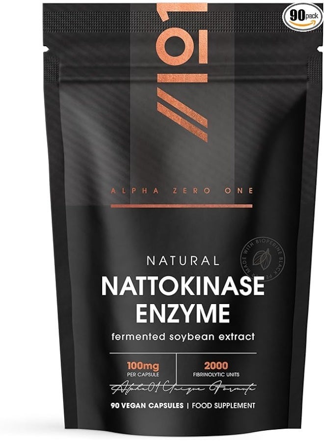 ALPHA01 Nattokinase Enzyme 100mg – Supports Heart & Circulatory Health, 90 Capsules - Image 1