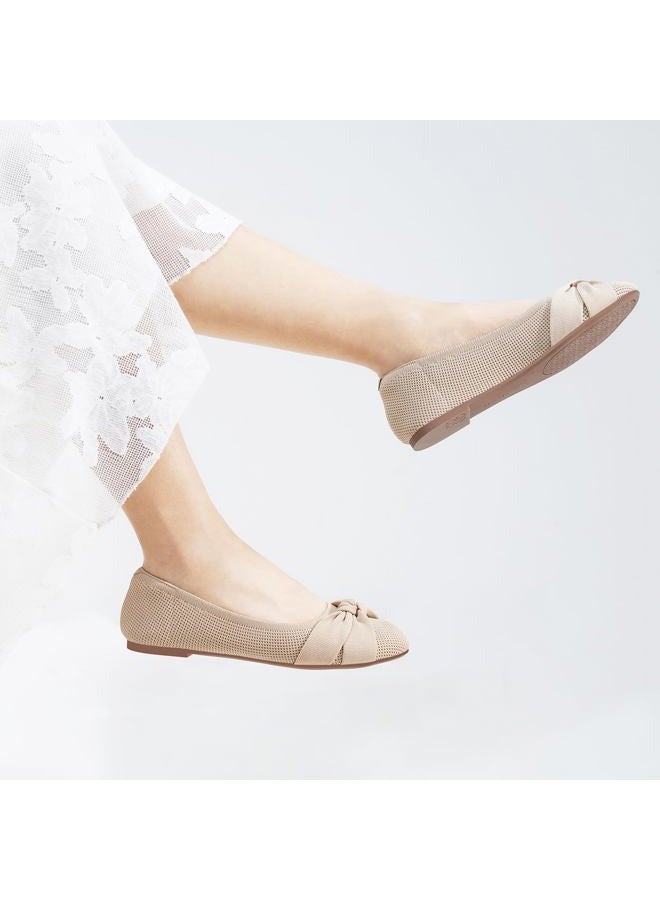 MaxMuxun Women's Flats Shoes Knit Round Toe Ballet Comfortable Dressy Slip On Flats, Beige, 11 - Image 3
