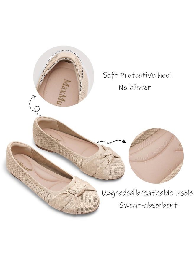 MaxMuxun Women's Flats Shoes Knit Round Toe Ballet Comfortable Dressy Slip On Flats, Beige, 11 - Image 5