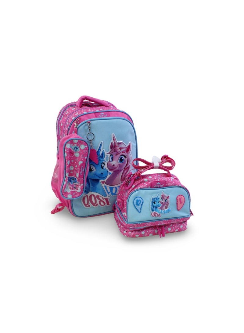 glossy bird School Set 17 Inches – Pink & Baby Blue with Best Friend Design - Image 1
