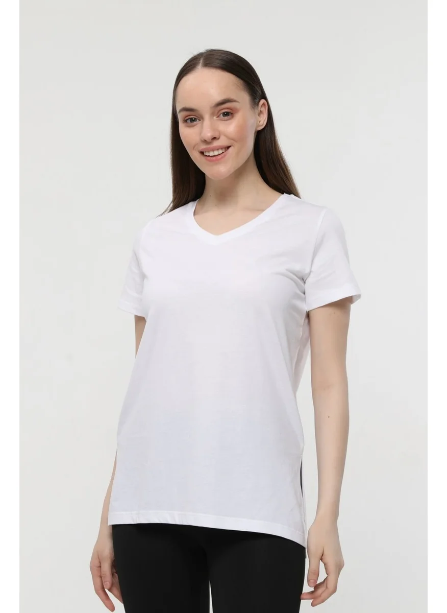 Defy'S Women's V Neck Long Back T-Shirt White - L