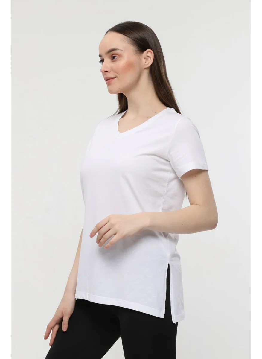 Defy'S Women's V Neck Long Back T-Shirt White - L