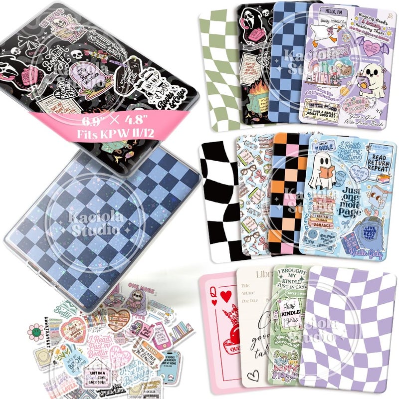 Kaciola 12PCS Inserts Cardstock for E-reader, 50PCS Stickers for Clear Case Insert, 6.9"x4.8" Bookish Girlie Theme Inserts Compatible with Paper White11th-12th Gen, E-Reader Gift for Booklover Reader - Image 1