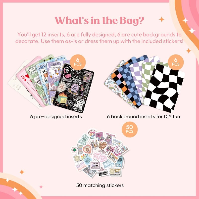 Kaciola 12PCS Inserts Cardstock for E-reader, 50PCS Stickers for Clear Case Insert, 6.9"x4.8" Bookish Girlie Theme Inserts Compatible with Paper White11th-12th Gen, E-Reader Gift for Booklover Reader - Image 3