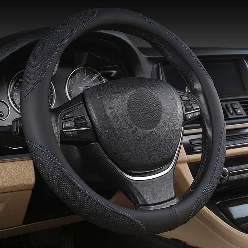 Coofig Car Steering Wheel Covers Soft Microfiber Wrap Anti-Slip Universal Auto Steering Wheel Cover Protector Car Accessories Decoration For Women Men (Black blue-4) - Image 1