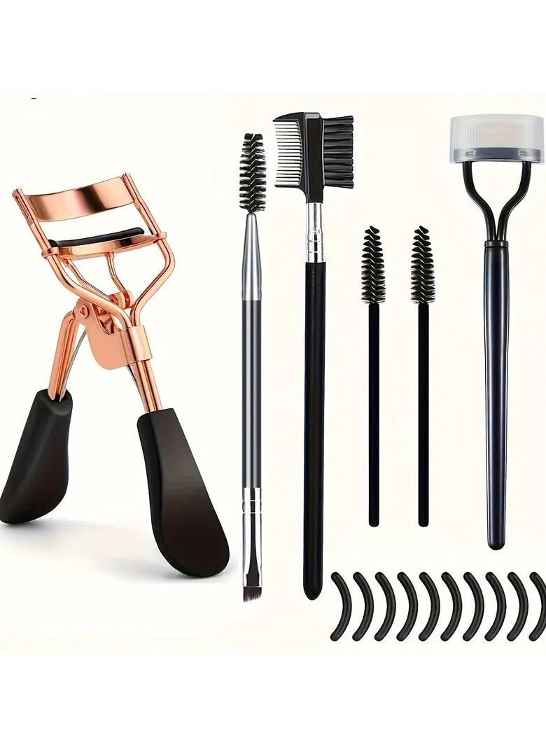 Rozino 6 In 1 Lash Curler Set Eyelash Curler Eyebrow Brush Kit For Women With Lash Curler, Eyelash Comb Seperator, Mascara Brushes, Angled Eyebrow Brush And Comb, 10 Silicone Refills Pads For Lash & Brow  - Image 1