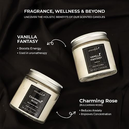 Aromahpure Scented Candles (55 Hours) (100% Soy Wax)- Handcrafted | Smoke-Free |Vanilla Fantasy -Vanilla, Charming Rose- Rose Candles for Home & Gift Sets.(Pack of 2), IFRA Certified - Image 4