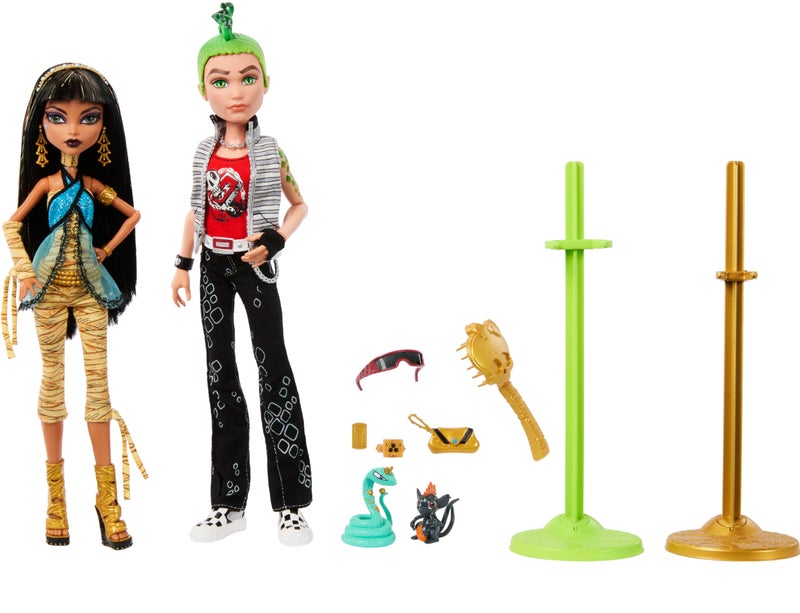 MONSTER HIGH دمى مونستر هاي بوريجنال كريبروكشن 2-باك، كليو دي نايل ودييوس غورغون، نسخ قابلة للجمع مع قواعد الدمى، يوميات وحيوانات أليفة - Image 5