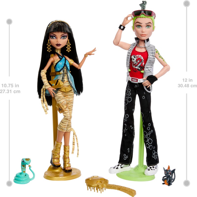 MONSTER HIGH دمى مونستر هاي بوريجنال كريبروكشن 2-باك، كليو دي نايل ودييوس غورغون، نسخ قابلة للجمع مع قواعد الدمى، يوميات وحيوانات أليفة - Image 2