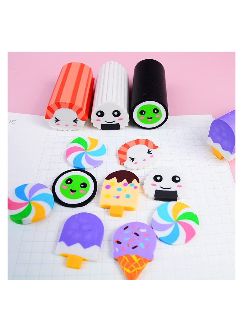SYOSI 12 Pcs Sushi Desserts Erasers Assorted Long Mini Food Pencil Eraser for Kids Party Favors School Student Prizes Gift - Image 3