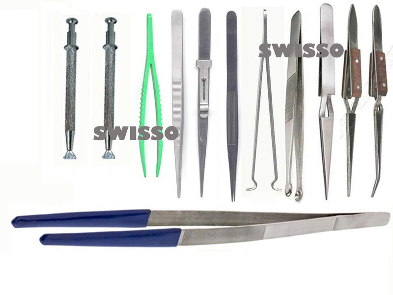 SWISSO Jewellery Tweezers Holders 12 Different Pieces for Holding Gems Stone Beads and Other Objective Products and Using in Heat Water Cleaning Tools etc - Image 1
