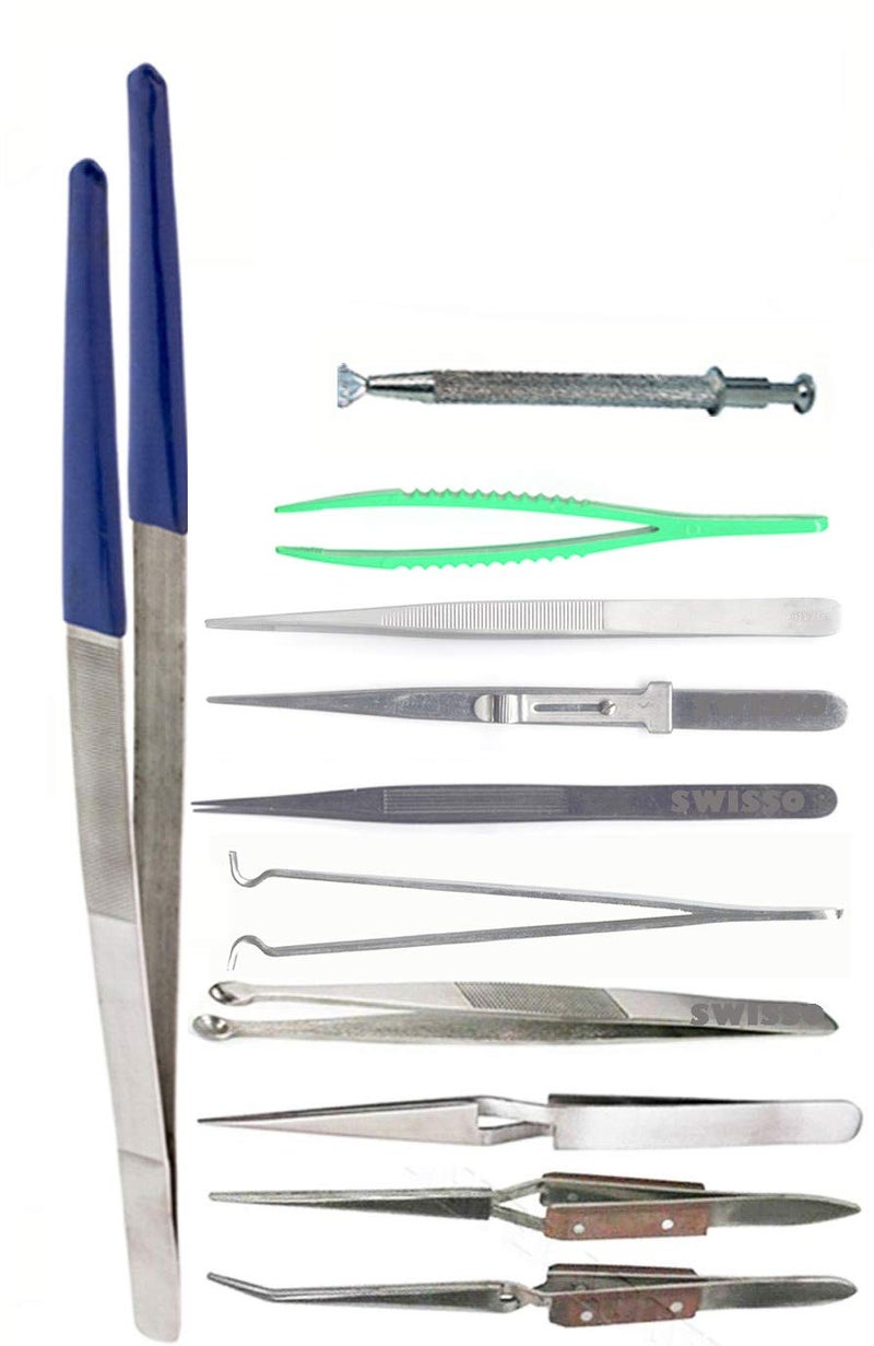 SWISSO Jewellery Tweezers Holders 12 Different Pieces for Holding Gems Stone Beads and Other Objective Products and Using in Heat Water Cleaning Tools etc - Image 2
