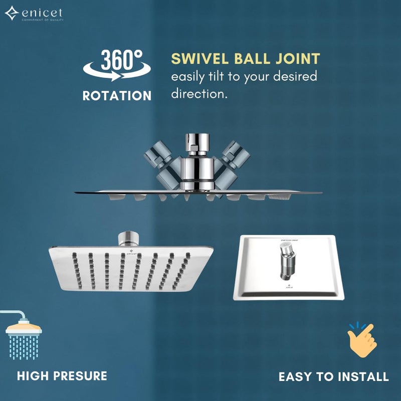 ENICET دش علوي رفيع للغاية إنيسيت بتدفق مطر مع ذراع دش عالي الضغط رأس دش من الفولاذ المقاوم للصدأ لمجموعة دش الحمام 6X6 - Image 2