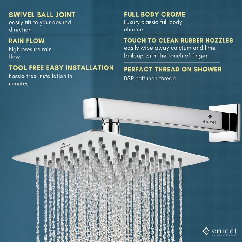 ENICET دش علوي رفيع للغاية إنيسيت بتدفق مطر مع ذراع دش عالي الضغط رأس دش من الفولاذ المقاوم للصدأ لمجموعة دش الحمام 6X6 - Image 4