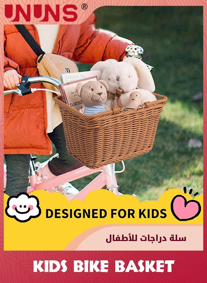 UNUNS Kids Bike Basket,Front Bicycle Bike Baskets For Kids,Small Wicker Bike Basket For Boys and Girls,Toddler Scooter Handlebar Basket,25x19cm,Brown - Image 2