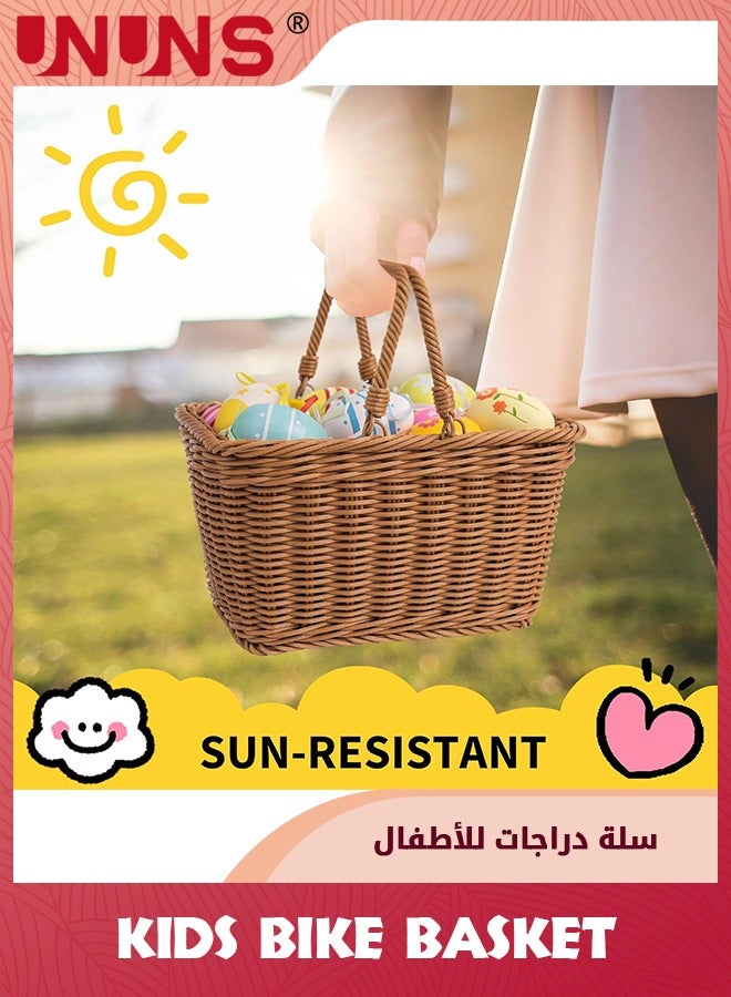 UNUNS Kids Bike Basket,Front Bicycle Bike Baskets For Kids,Small Wicker Bike Basket For Boys and Girls,Toddler Scooter Handlebar Basket,25x19cm,Brown - Image 5