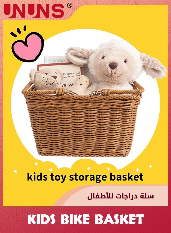 UNUNS Kids Bike Basket,Front Bicycle Bike Baskets For Kids,Small Wicker Bike Basket For Boys and Girls,Toddler Scooter Handlebar Basket,25x19cm,Brown - Image 3