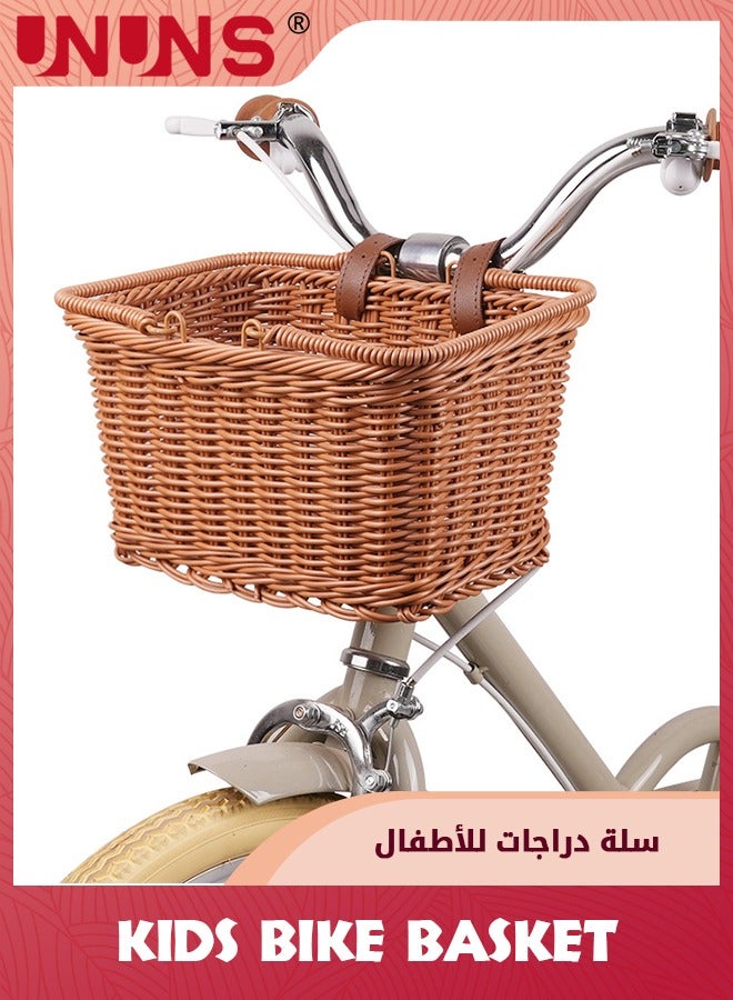 UNUNS Kids Bike Basket,Front Bicycle Bike Baskets For Kids,Small Wicker Bike Basket For Boys and Girls,Toddler Scooter Handlebar Basket,25x19cm,Brown - Image 1