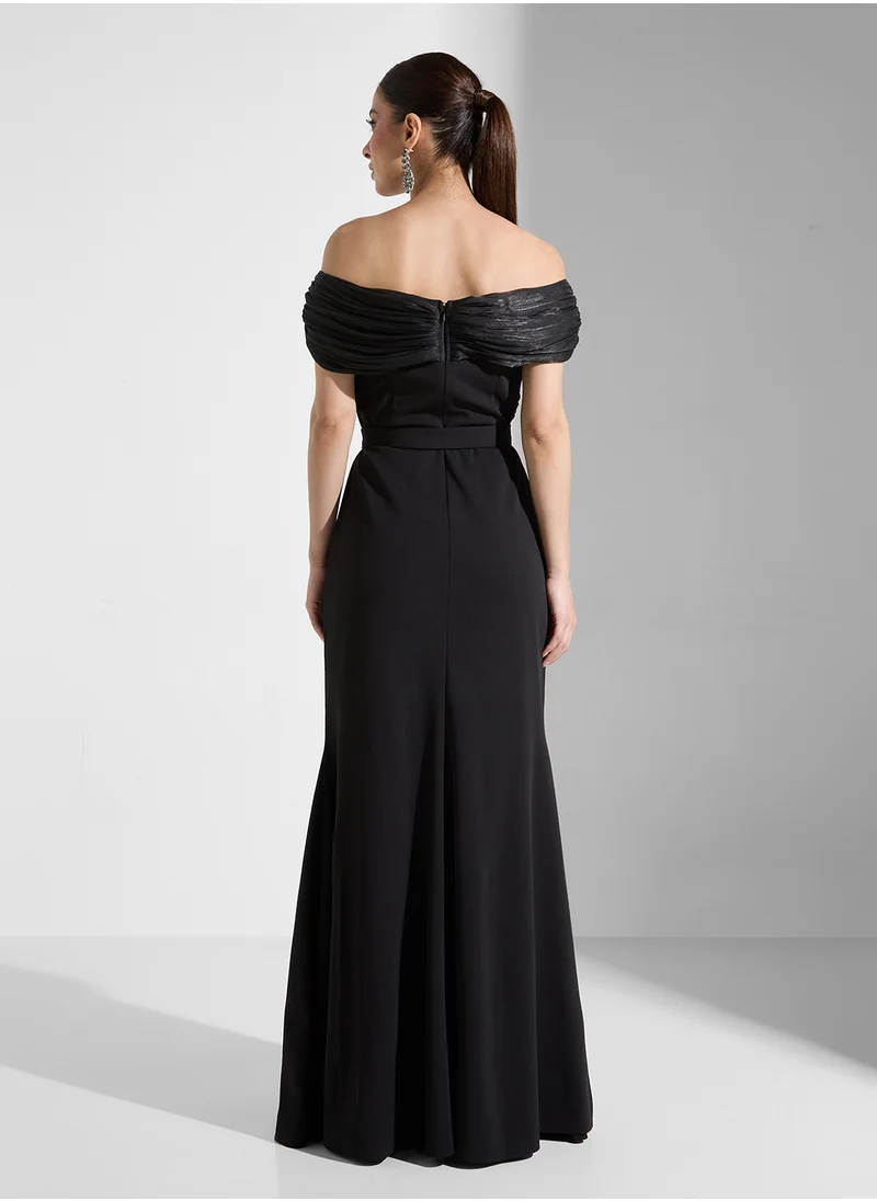 Iyra Draped Front Sleeve Maxi Dress