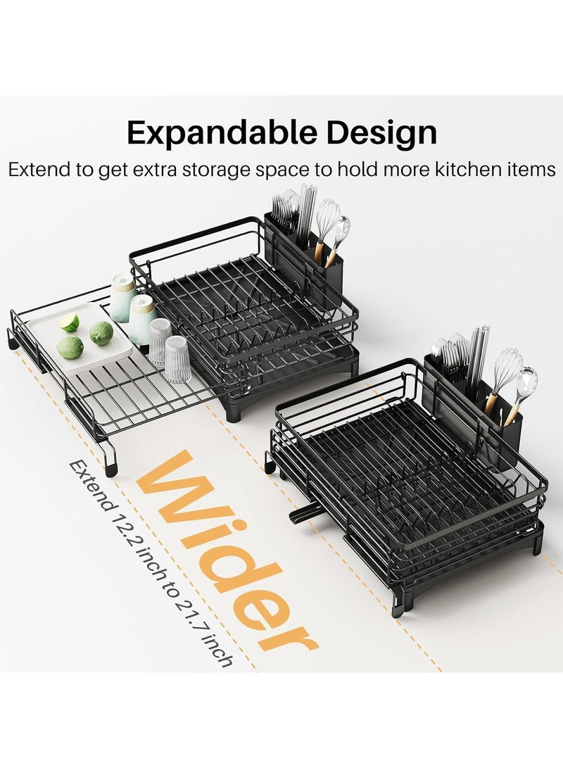 Anmi Extendable Dish Rack, Large Sink Drying Dish Drainer for Kitchen Counter, Stainless Steel Dish Strainer with Utensil Holder, Black  - Image 4