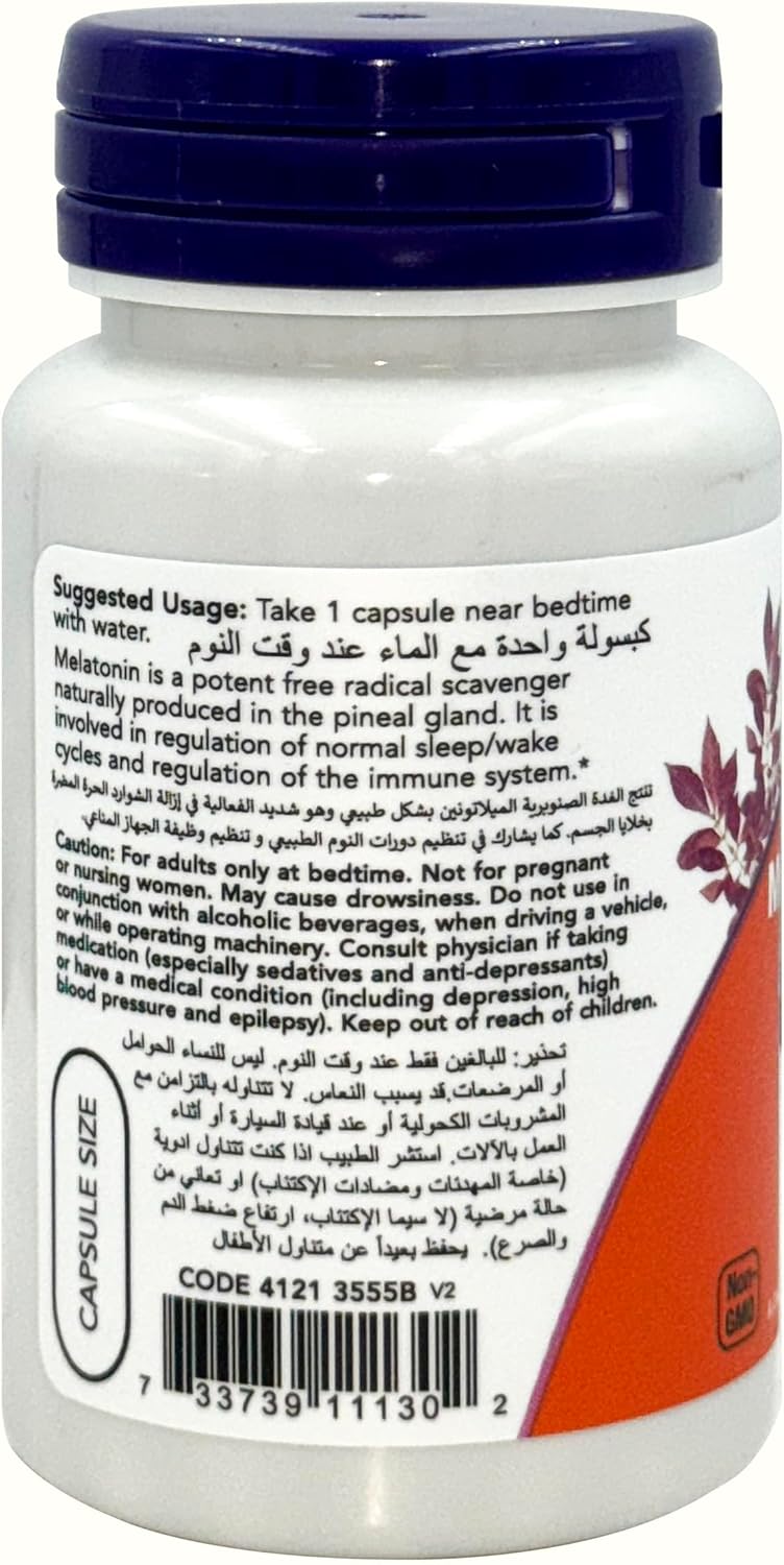 ناو NOW Foods Melatonin 5mg - 60 Veg Capsules - Image 3