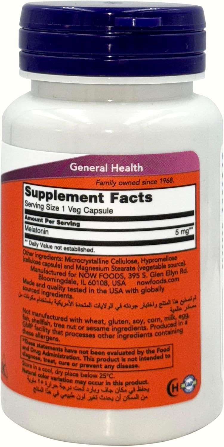 ناو NOW Foods Melatonin 5mg - 60 Veg Capsules - Image 2