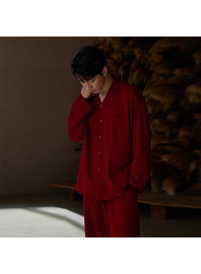 Shaqian Year Of The Horse New Couple Pajamas Bubble Cotton Red Spring Autumn Women's Newlywed Marriage Zodiac Homewear Set - Image 3