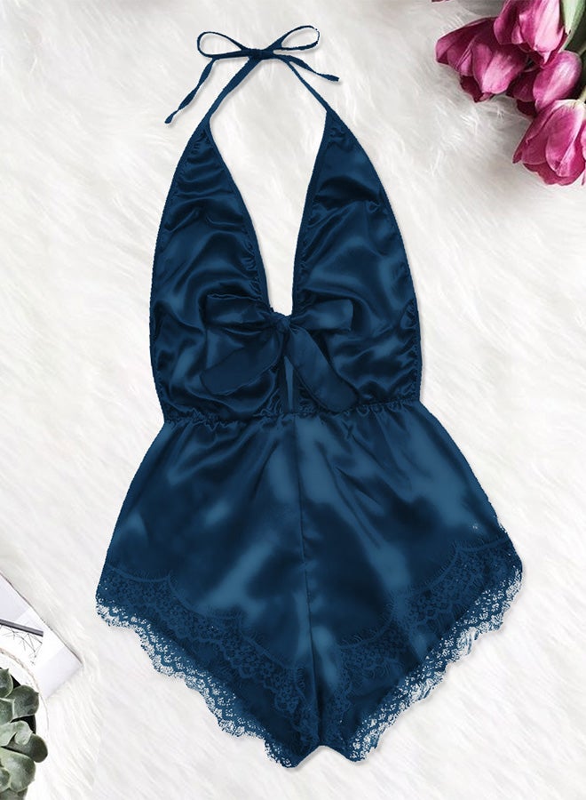 MARGOUN Women XL Size Stain Silk Underwear Deep V Neck Lingerie Fashion Ladies Sleepwear Bodysuit Teddy Lingerie Sleepwear Blue/XL-Bust 96CM-Waist 76cm-hip 100cm - Image 1