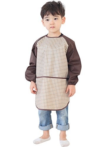 Plie Kids Painting Apron Waterproof Long Sleeve Art Smock for Toddlers Preschoolers Messy Play Baking Crafts Cooking Sensory Activities Ages 110 Brown Check 18XXL - Image 1