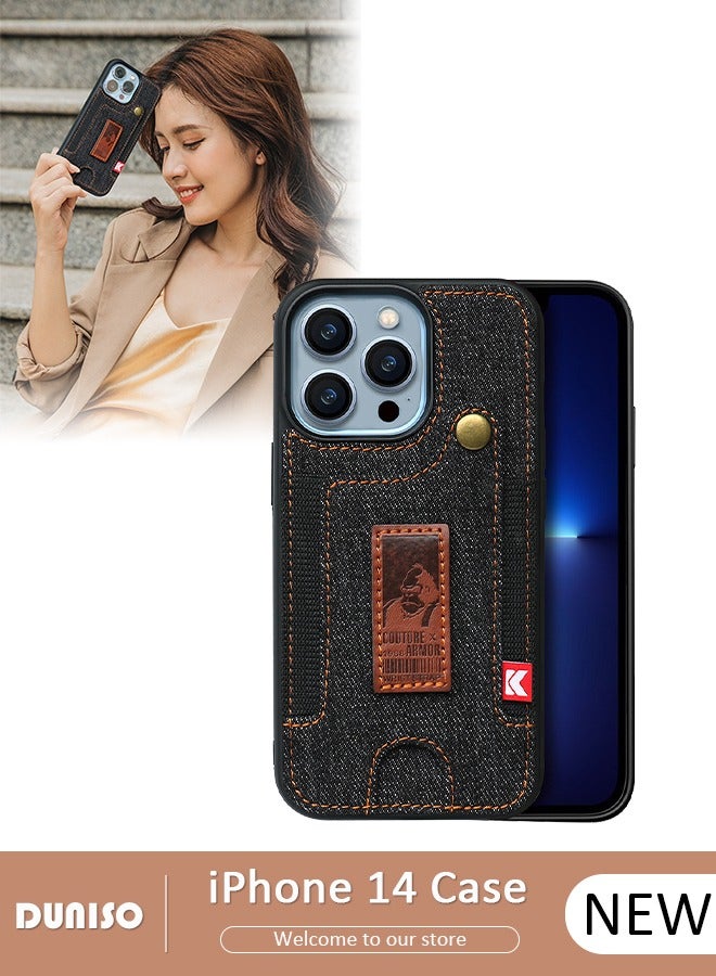 DUNISO Case for iPhone 14, Denim Wallet Case with Card Holder, Drop Protection,Vintage Design Cool Durable Shockproof Protective Cover for Women and Men - Image 1