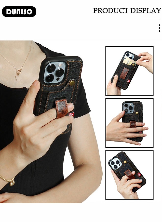 DUNISO Case for iPhone 14, Denim Wallet Case with Card Holder, Drop Protection,Vintage Design Cool Durable Shockproof Protective Cover for Women and Men - Image 2
