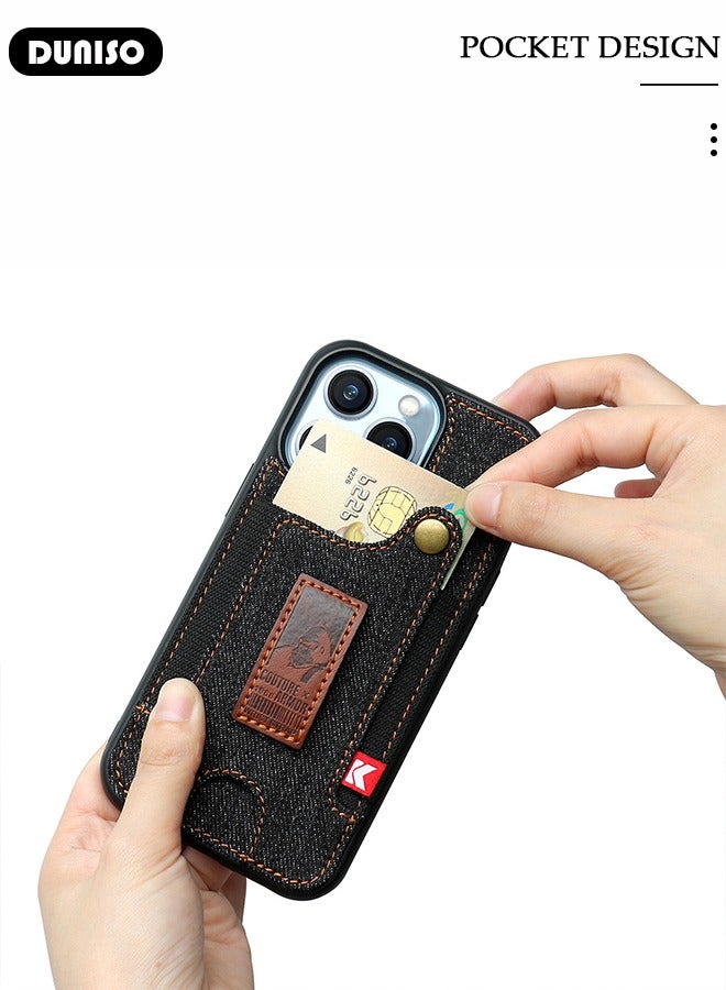 DUNISO Case for iPhone 14, Denim Wallet Case with Card Holder, Drop Protection,Vintage Design Cool Durable Shockproof Protective Cover for Women and Men - Image 3