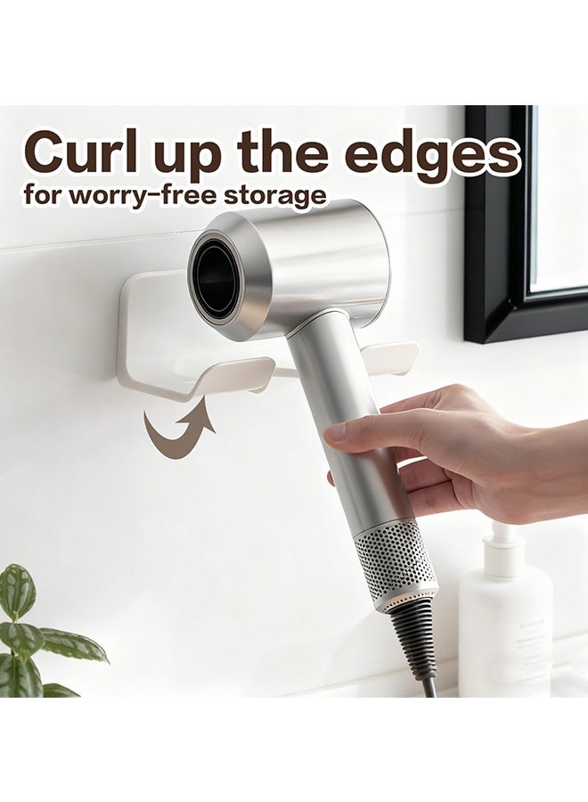 Wffo 2Pcs Universal Hair Dryer Holder, Self Adhesive Wall Mount Stand for Most Brand/Size Hair Blow Dryer Hair Dryer Organizer Rack with Plug&Wire Hook for Bathroom - White - Image 3