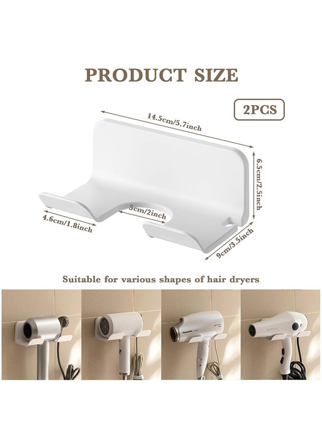 Wffo 2Pcs Universal Hair Dryer Holder, Self Adhesive Wall Mount Stand for Most Brand/Size Hair Blow Dryer Hair Dryer Organizer Rack with Plug&Wire Hook for Bathroom - White - Image 2