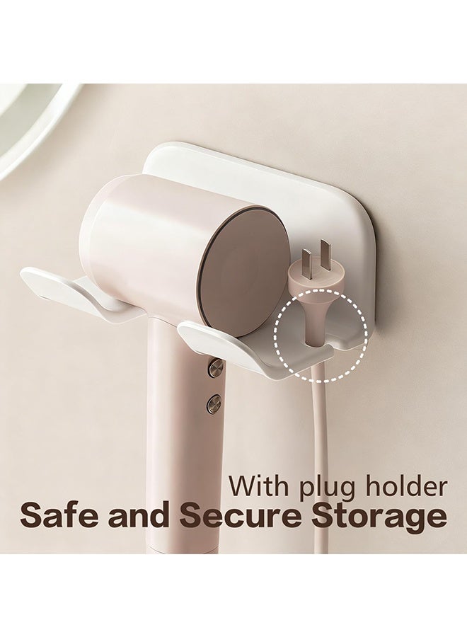 Wffo 2Pcs Universal Hair Dryer Holder, Self Adhesive Wall Mount Stand for Most Brand/Size Hair Blow Dryer Hair Dryer Organizer Rack with Plug&Wire Hook for Bathroom - White - Image 4