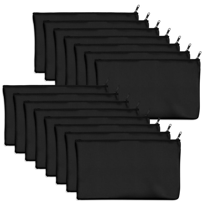 Vantasii 15 Pack Blank Cotton Canvas DIY Craft Zipper Bags Pouches Pencil Case for Makeup Cosmetic Toiletry Stationary Storage Dark Black 83 x 47